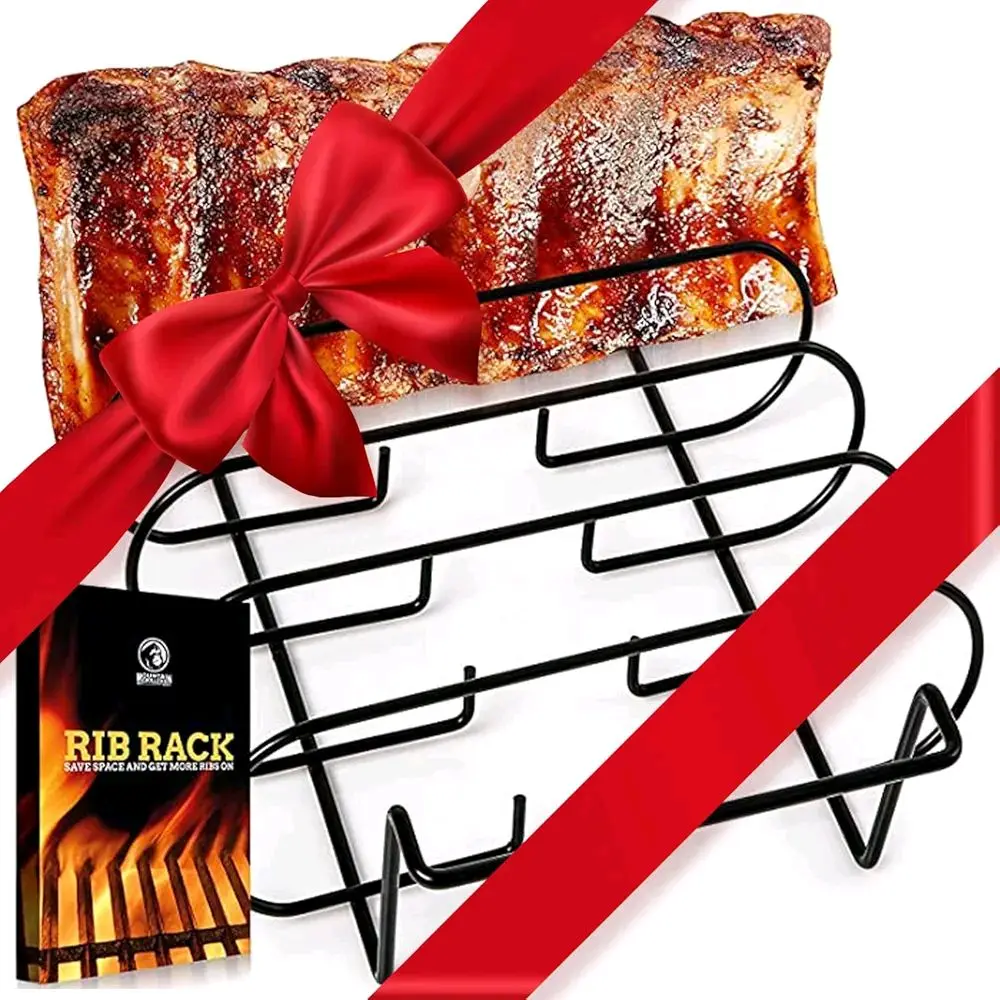 Mountain Grillers BBQ Rib Rack for Gas Smoker or Charcoal Grill, Sturdy & Non-Stick, Holds Up to 5 Baby Back Ribs, Grilling & Barbecue Gift for Men