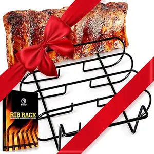Mountain Grillers BBQ Rib Rack for Gas Smoker or Charcoal Grill, Sturdy & Non-Stick, Holds Up to 5 Baby Back Ribs, Grilling & Barbecue Gift for Men