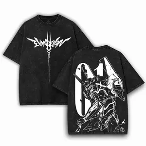 Evangelion Eva 01 T-Shirt, Vintage Acid Wash Anime Tee, Gothic Logo Oversized Graphic Shirt, Heavy Cotton 90s Mecha Streetwear Top, Unisex Casual Outfit, Gift for Anime Fans