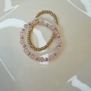 Gold and Pink Stackable Bead Bracelets - Elegant Stackable Design with Gold and Pink Beads