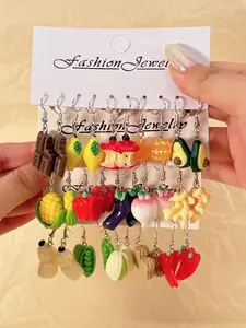 Mini Realistic Vegetable Fruit Play Series Women Earrings Set, Birthday Festival Gift, Casual Style, All Seasons, Resin Material