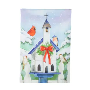 Evergreen Christmas Bird House Suede House Flag