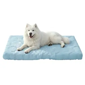 Orthopedic Cooling Dog Bed Mat Cloud-Like Cool Breathable Fabric 25D Support Foam Pressure Relief Removable Washable Cover Summer Pet Crate Mattress Cushion For Small Medium Large Dogs Cats Blue Gray S-XXL