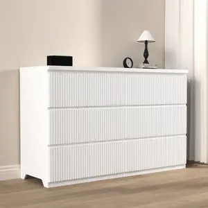 6 Drawer Dresser Storage Cabinet , Wood Storage Tower Clothes Organizer with Wavy drawer panel, Wide Chest of 6 Drawers, Large Storage Space for Bedroom, Hallway, Entryway Living Room White