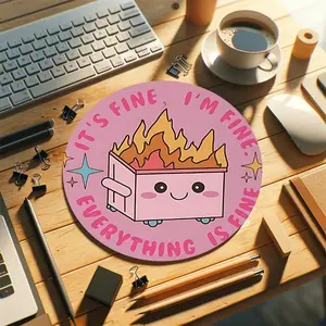 Cartoon Fire Truck & Letter Pattern Mouse Pad, 1 Count Round Mouse Pad, Non-slip Rubber Base Mousepad, Office Decor for Home Work Game, Gaming Mouse Pads, Desk Accessories