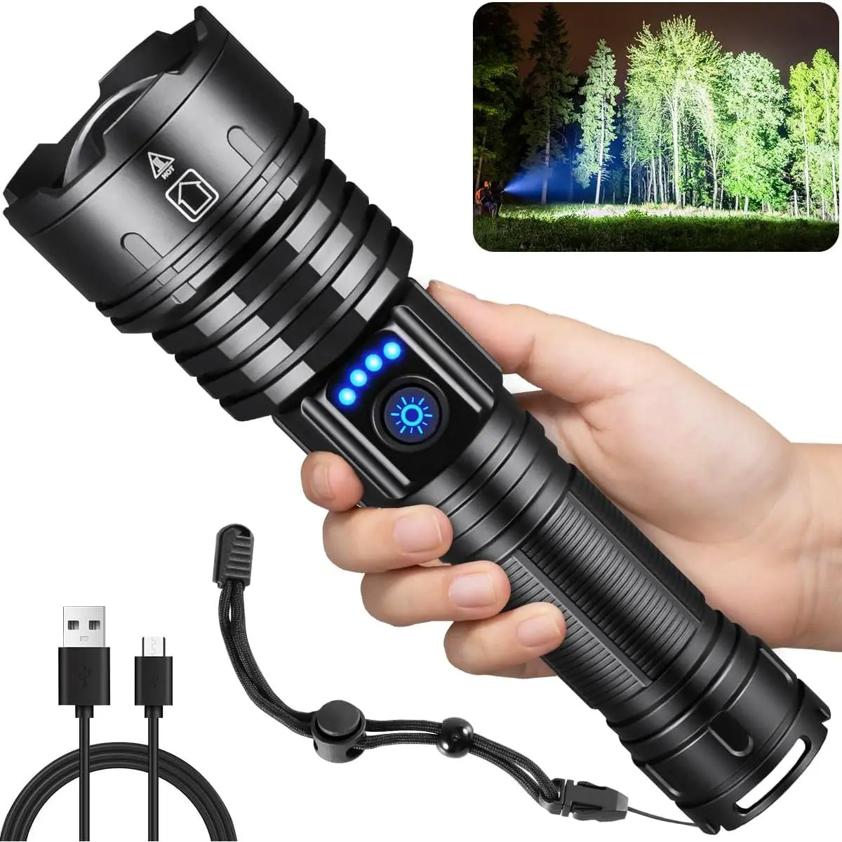 Flashlights High Lumens Rechargeable, 990000 LM Super Bright Flashlight, Adjustable Tactical Flashlight, 5Mode Flash Light High Powered, Waterproof LED Flashlight for Camping, Hiking, Home, Emergencies