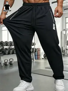 Men's Loose Fit Big Size Sport Pants, Sports Trousers, Casual Sweatpants, Athleisure Pants, Summer New Lightweight Breathable High Elastic Straight Leg, Waterproof Zipper, Fluorescent Print