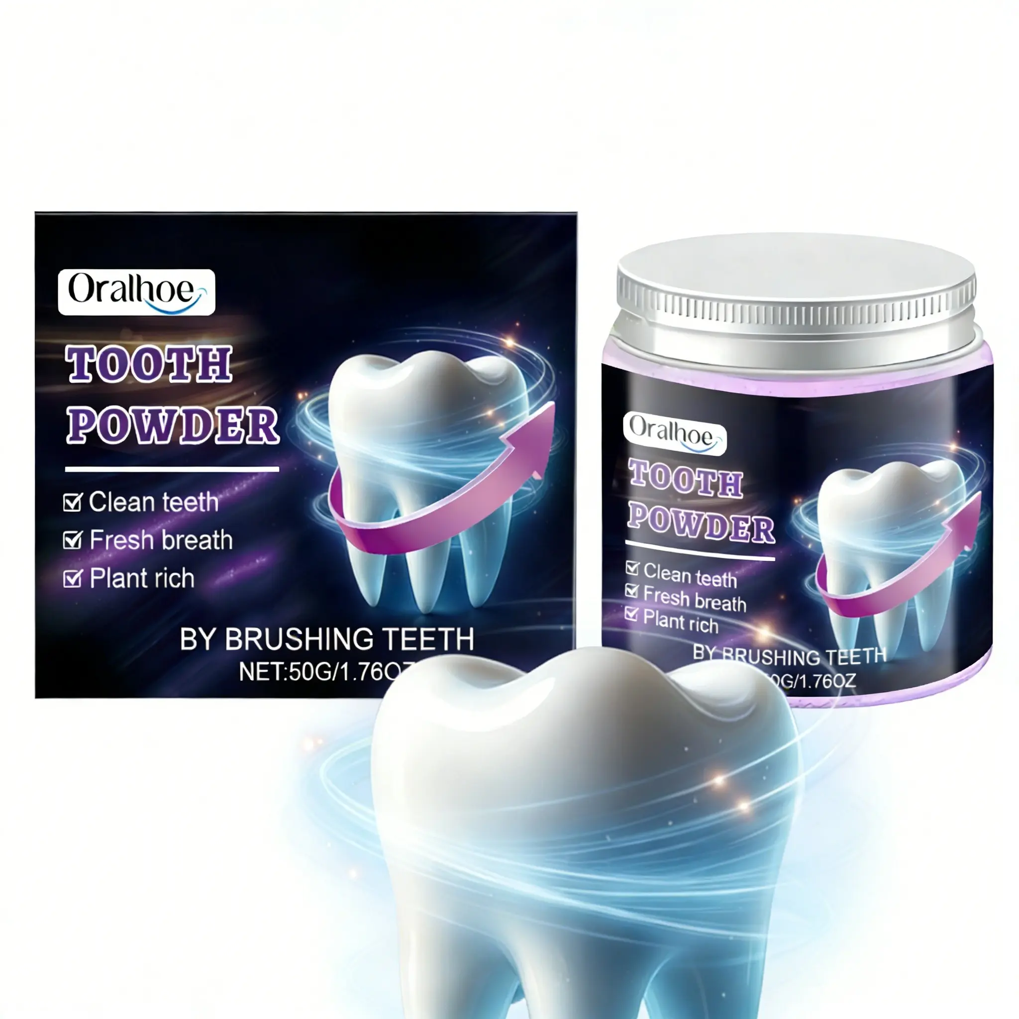 Teeth Powder with Hydroxyapatite, Tooth Enamel, Color Correction, Stain Removal, Whitening, Toothpaste Enhancer, Teeth Stain Cleaner, Teeth Brightening Powder, 50g, Oral Hygiene Enhancement, Daily