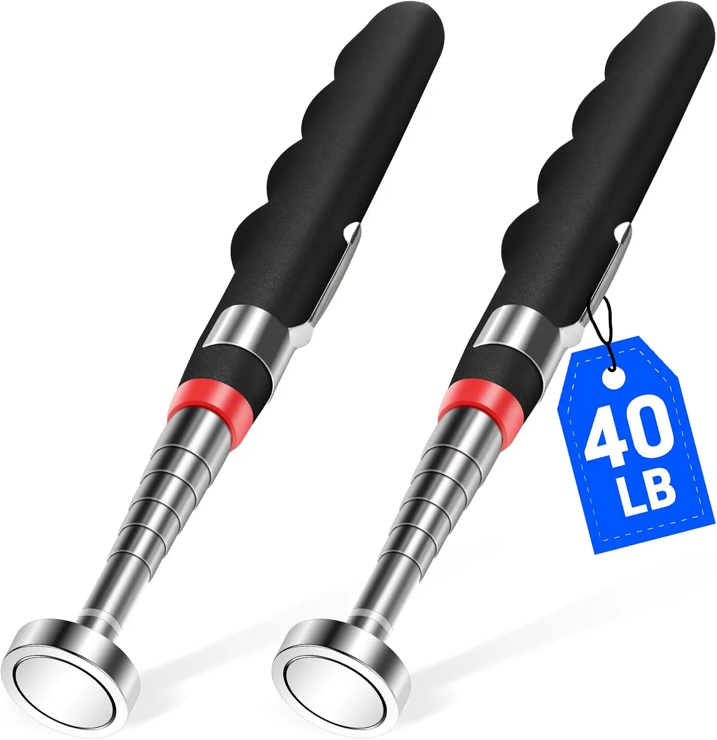 2PCS Telescoping Magnetic Pickup Tool with 40lb Pull Force, 30in | Telescopic Strong Magnet Sticks, Non-Slip Long Extendable Magnet Pickup Tools, Magnetic Nail Picker Upper