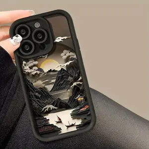 Phone case: Landscape Black TPU Full-Body Shockproof Phone Case, Compatible with Apple iPhone 16/15/14/13/12/11/XR/Pro/Plus/Pro Max