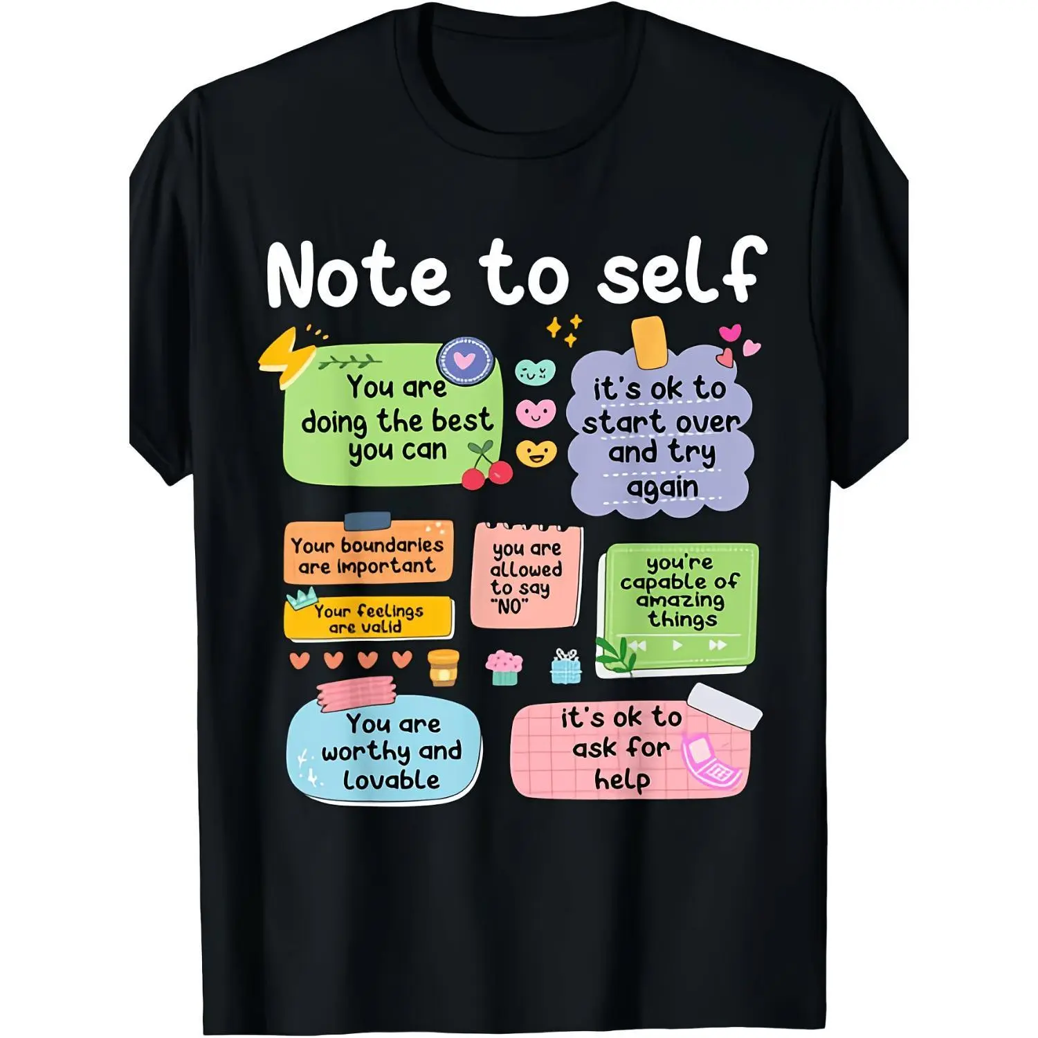 Inspirational Cotton T-shirt for Self-Expression Positive SelfAffirmation with Colorful SelfCare Phrases Unisex Mental Health Apparel Suitable for All Seasons Perfect Gift for SelfLove and Personal Growth