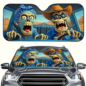 Halloween Skull Car Sunshade, UV Protection, Foldable Polyester, Fits Rvs and Suvs, Front Windshield Protector, Universal Fit