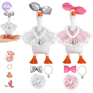 7-Inch Valentine’s Day Desk Goose Princess Outfit Set, Elegant Dress with Big Bow & Necklace,Magnetic Desk Goose Costume, Cute Desktop Decor & Gift