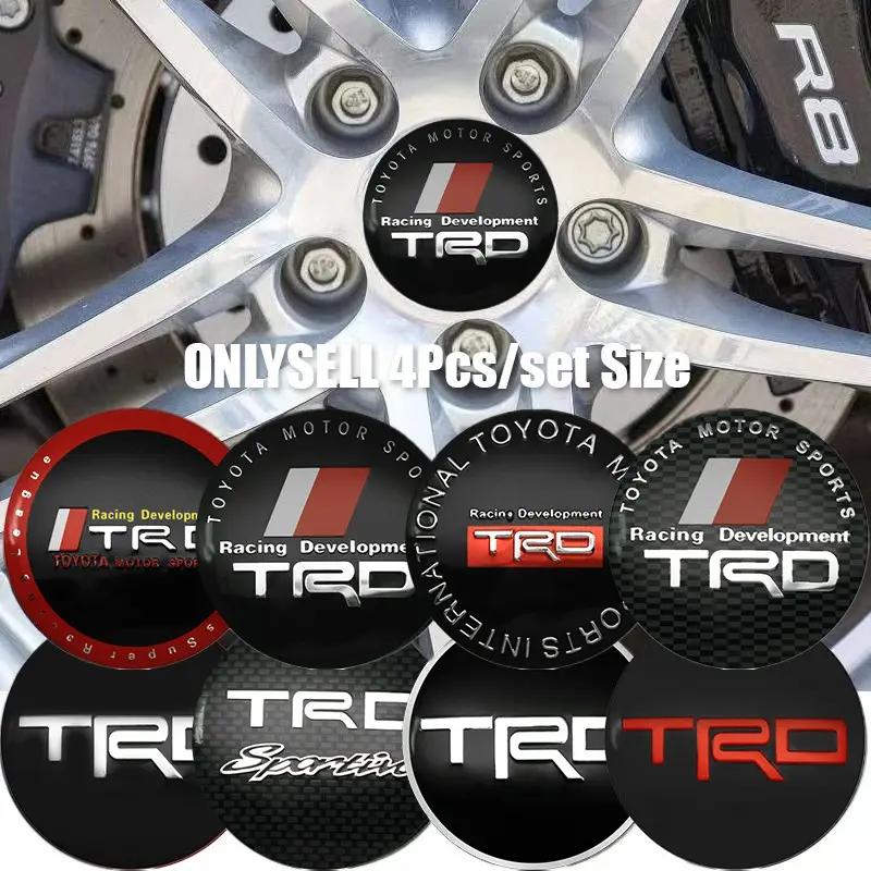 4Pcs 56mm Car TRD Badge Logo Ring Style Wheel Center Sticker Badge, Decal, Decoration Accessories Suitable for Hilux, Tacoma, 4Runner, Tundra, Sequoia TRD Pro, Camry, RAV4 TRD, 86 Off-road Edition, Automotive Decals, Automotive Vehicle Accessory