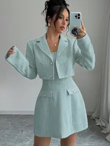 🍂✨ Classic Tweed 2pcs Outfit – Stylish Layered Mini Dress Set