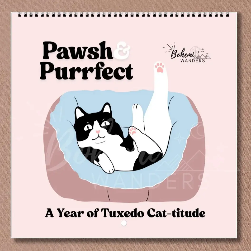 2026 Tuxedo Cat Wall Calendar - Funny Black & White Cat Scenes Calendar- Cat Mom Gift Cute  - Retro Pawsh and Purrfect Custom Calendar for Cat Parents by BohemiWANDERS - Eco Friendly Premium Paper - Square Calendar