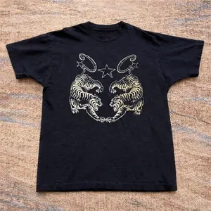 Oversized Graphic Tee, Retro Double Tiger Print T-Shirt, Vintage Asian Inspired Casual Daily Top, Trendy Wild Animal Apparel, Unique Gift