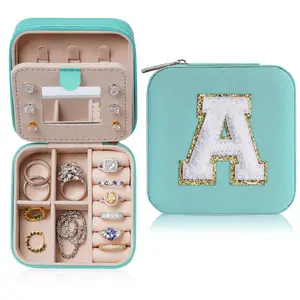 Parima Aqua Blue Jewelry Box With Mirror - Personalized Travel Jewelry Case - 26-Letter Styles Jewelry Box - Mother's Day Gift - Gift For Wowen