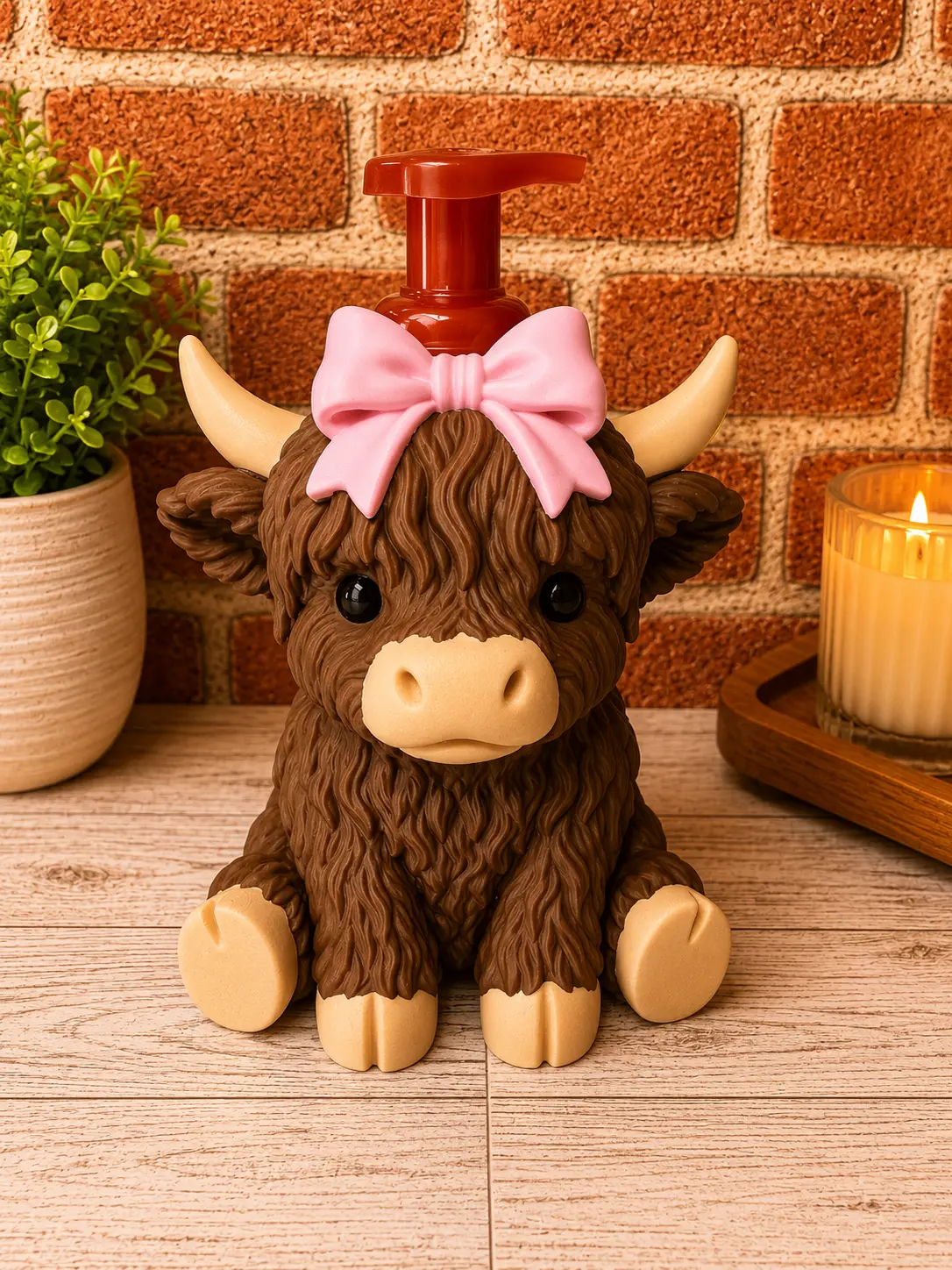 Highland Cow Soap Holder with Bow | Farmhouse Bathroom & Kitchen Decor