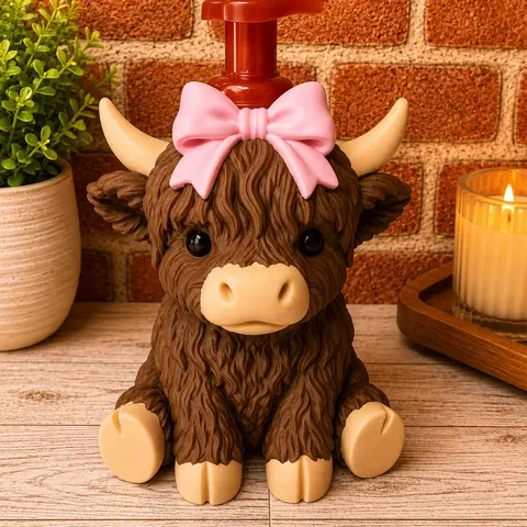 3D Printed Rustic Highland Cow Soap Holder with Bow - Farmhouse Charm Decorative Storage Dish, Countertop Organizer for Bathroom & Kitchen, Ideal Gift for Cow Lovers & Birthdays