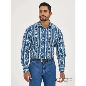 MEN'S CHECOTAH LONG SLEEVE WESTERN SNAP PRINTED SHIRT OCEAN - 112365889