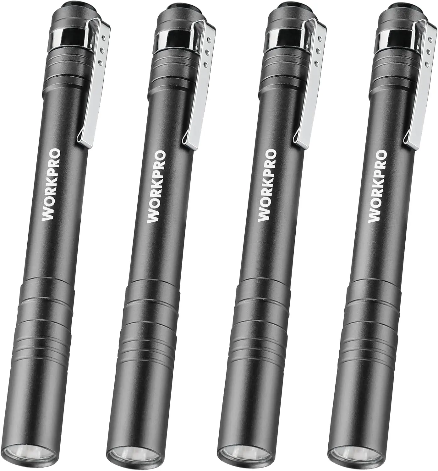 LED Pen Light, Aluminum Pen Flashlight, Pocket Flashlight with Clip| for Inspection, Emergency, Everyday, 2AAA Batteries Include, Gray(4-Pack)