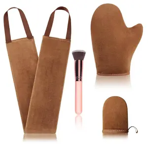 4 Pcs Self Tanner Mitt Applicator Kit - Self Tanning Mitt Glove,Self Tanner Back Applicator,Mini Face Tanner Mitt,Face Tanner Brush Soft Streak-Free Reusable & Washable for Women Girl Men