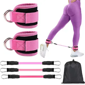 Ankle Resistance Bands with Cuffs, Elastic Breathable Ankle Straps with D-Ring Adjustable Ankle Cuffs Fitness Equipment, Home Gym Exercise Equipment, Ankle Cuffs