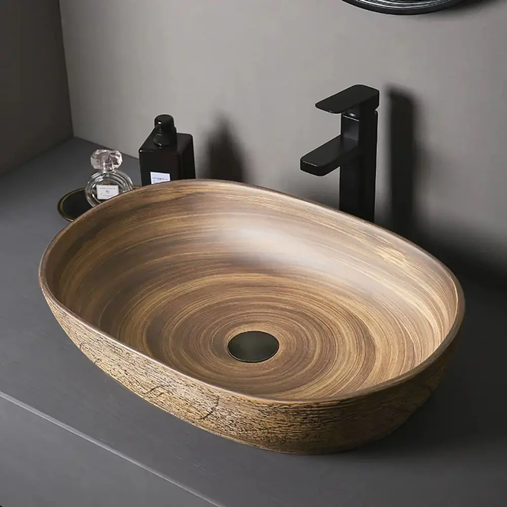 Homary 23" Decorative Ceramic Bathroom Vessel Sink - Retro Handmade Pattern Washbasin, 23.23"x16.34"x5.71" Dimensions, 5-Year Limited Warranty