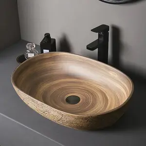 Homary 23" Ceramic Center Bathroom Vessel Sink - Retro Washbasin with 23.23" x 16.34" x 5.71" Dimensions, Handmade Pattern, 5 Year Limited Warranty