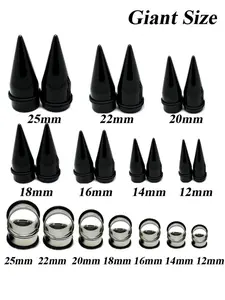 Giant Size Stainless Steel Single Flared Tunnel & Acrylic Stretcher Ear Stretching Taper Kit, 6 Pair Earring Gauge Plug, Ear Plugs, Body Jewelry
