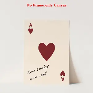 1pc, wall art, vintage poster, how lucky we are, playing cards art print, Vintage Letters Print, red heart canvas painting, living room decoration, bedroom aesthetic design, gift for friends, housewarming gift, unframed