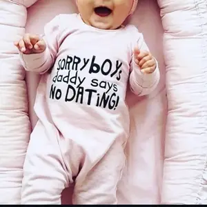 Girls Sleepwear - Sorry Boys Daddy Says No Dating Pink Long Sleeve One Piece Pajamas for Kids