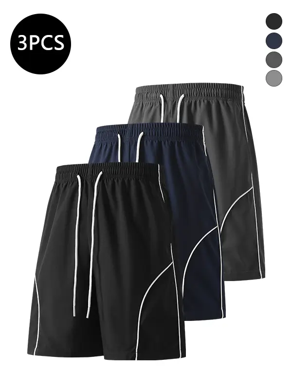3-Pack Men’s Summer Striped Shorts — Trendy High-Street Street Style, Versatile Loose Fit, Ideal for Fitness, Running, and Sports