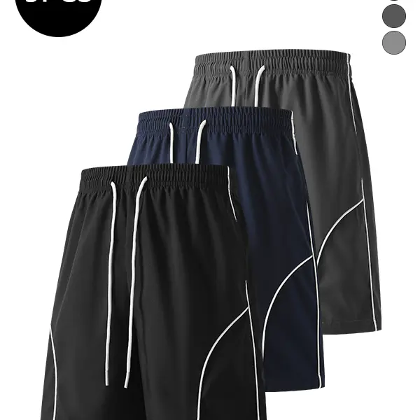 3-Pack Men’s Summer Striped Shorts — Trendy High-Street Street Style, Versatile Loose Fit, Ideal for Fitness, Running, and Sports