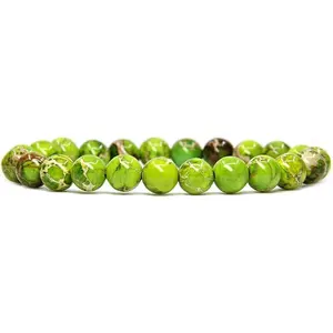 Angelstones Green Sea Sediment Jasper Gemstone 8mm Round Beads Stretch Bracelet 7" Unisex