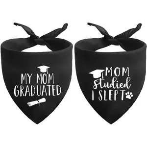 2026 Black Graduation Dog Bandanas Puppy Scarf - My Mom Graduated Dog Outfits - 2 Pcs Adjustable Triangle Double-Layer Reversible Pet Bandanas for Small Medium Large Dogs