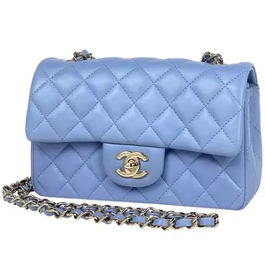 Pre-owned CHANEL Lambskin Shoulder Bags Quilted Mini Rectangular Flap Light Blue 4000018899722