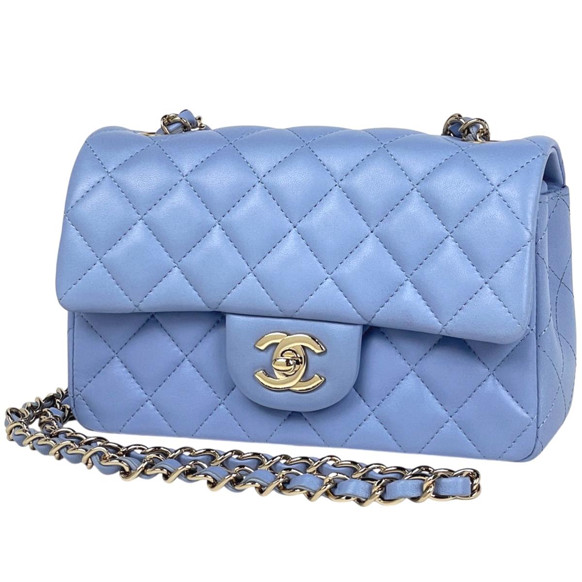 Pre-owned CHANEL Lambskin Shoulder Bags Quilted Mini Rectangular Flap Light Blue 4000018899722