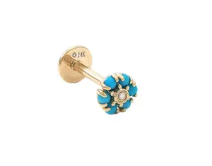Turquoise & Diamond Screw Flat Back Earrings