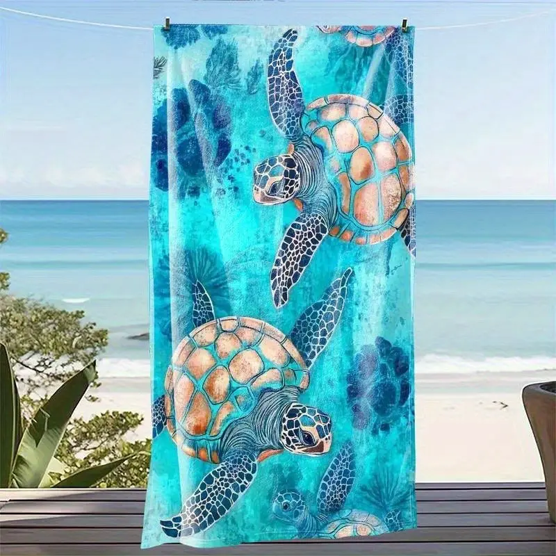 Modern Turtle Print Beach Towel - Lightweight, Comfortable, Ideal for Sunbathing, Swimming