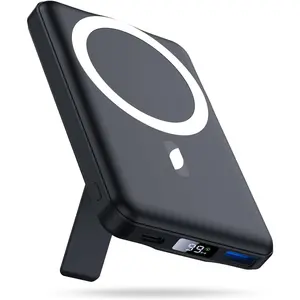 10000mAh Magnetic Power Bank 22.5W Fast Charging LED Display Foldable Stand for iPhone12-17 Obsidian Black