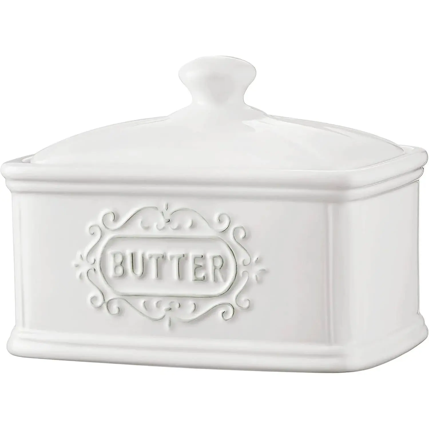 Hand-painted Ceramic Butter Dish with Lid - Rustic Vintage Farmhouse Kitchen Utensil, Countertop Home Decor, Storage Containers with Lids, Food Storage Boxes