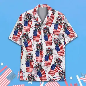 Raccoon American Flag Hawaiian Shirt, Funny Racoon Patriotic Style Tropical Short Sleeve Shirt, Summer Aloha Button Down Shirt, Gift for Him or Her