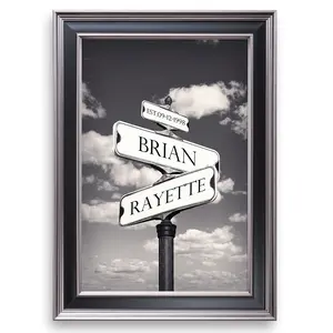 Street Sign Black and White Framed Arts Gift Your Names ,the Date and romantic verses or write your own message Gift for Anniversary.With Different Frame Styles