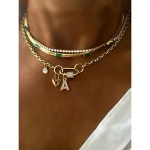 STYLEVER 1PC Gold Initial Letter Necklace, Luxury Gold Screw Clasp Chain,26 Letter A-Z Full Diamond Letter Pendant Necklace, Stainless Steel Chain ,For Women's Exquisite Holiday& Party Gifts