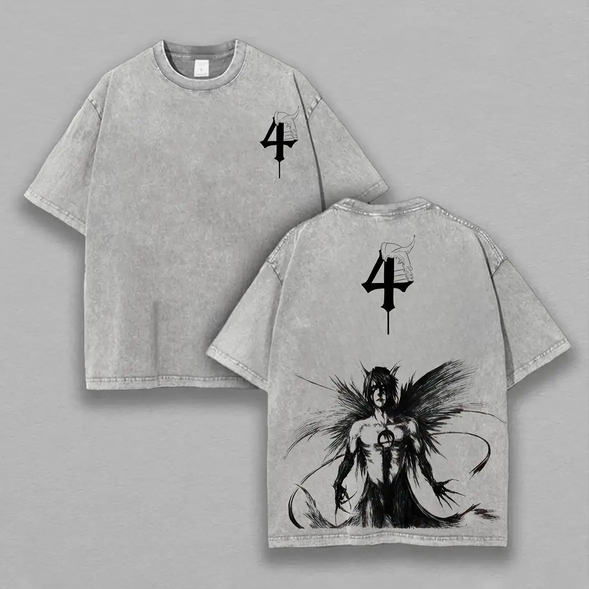 Men's Vintage Round Neck Shortsleeve Distressed Washed Unisex Tshirt - Menswear Clothes with Festive Bleach Ulquiorra Cifer Print