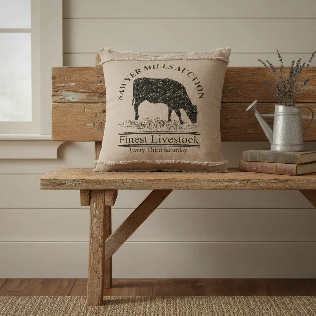 Farmstead Charcoal Cow Pillow