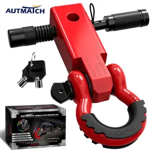 AUTMATCH Shackle Hitch Receiver 2 Inch - 3/4" D Ring Shackle and 5/8" Trailer Hitch Lock Pin, 45,000 Lbs Break Strength Heavy Duty Receiver Kit for Jeep Truck Off-Road Vehicle Recovery