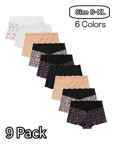 Women's Leopard Print Mid-Waist Briefs, Soft Comfort Fabric, Slim-Fitting Underwear, Breathable All-Season Wear, 9-Pack